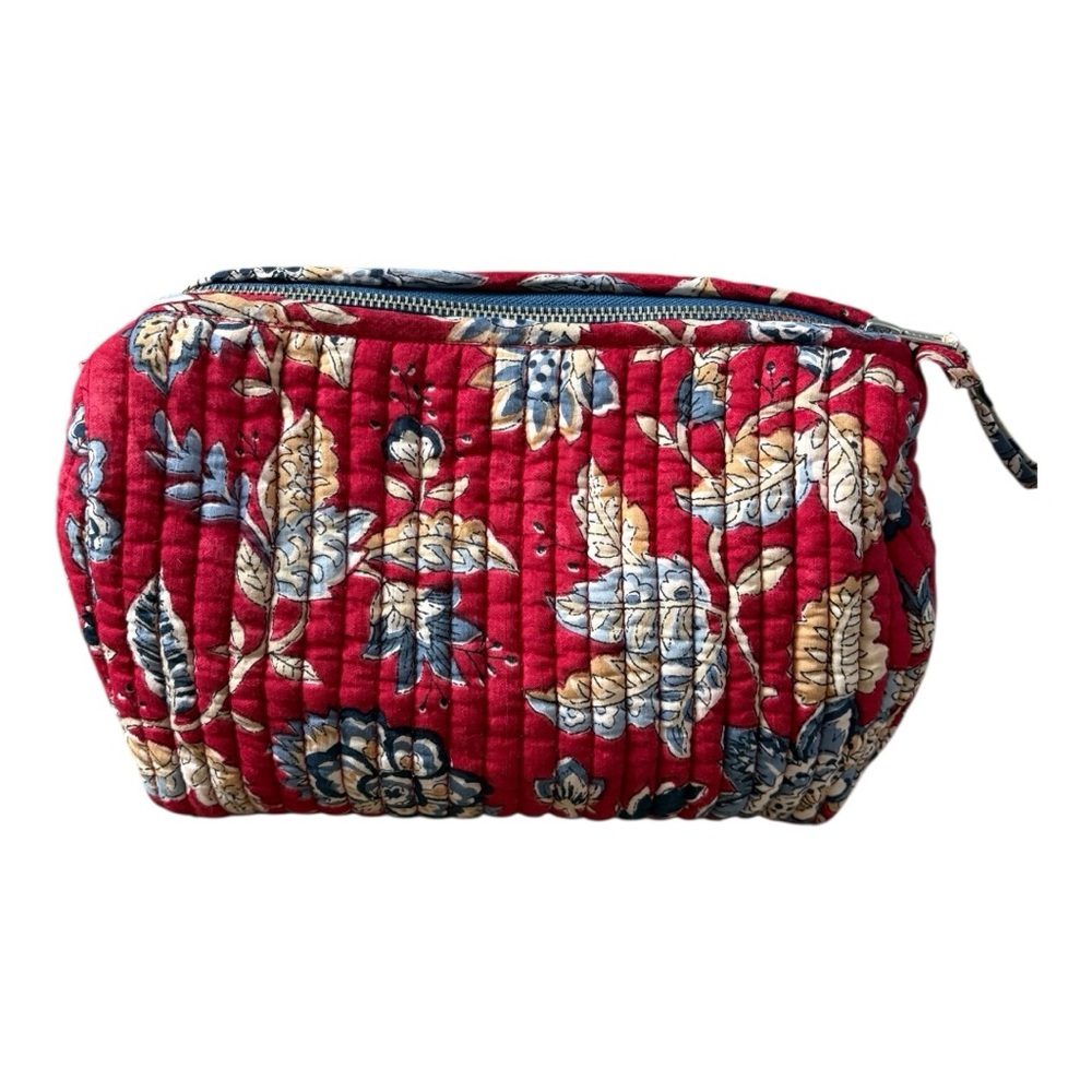 Pottery Barn Floral Travel Scarlett Quilted Cotton Toiletry Cosmetic Bag Red